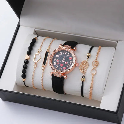 CUCCITI™ 6PCS Set Jewels For Women Luxury Leater Analog Ladies Quartz Wrist Watch