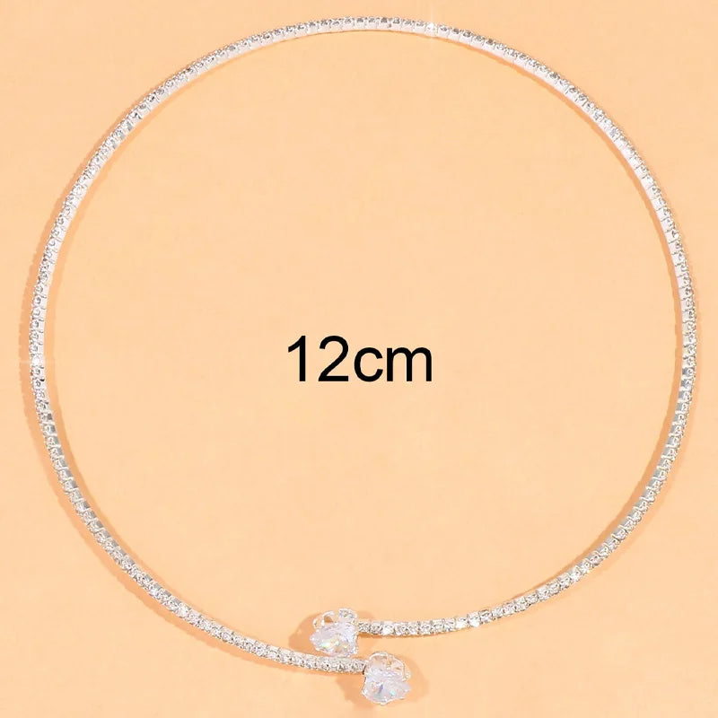 CUCCITI™ Rhinestone Heart Collar Choker Necklace for Women Simple Open Collar Necklace Torques