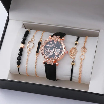 CUCCITI™ 6PCS Set Jewels For Women Luxury Leater Analog Ladies Quartz Wrist Watch