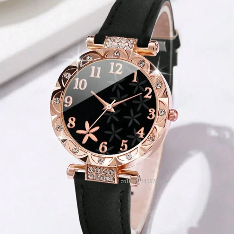 CUCCITI™ 6PCS Set Jewels For Women Luxury Leater Analog Ladies Quartz Wrist Watch