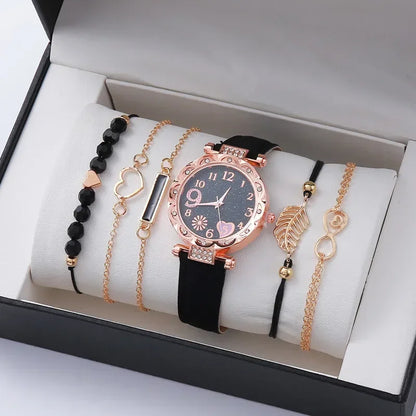 CUCCITI™ 6PCS Set Jewels For Women Luxury Leater Analog Ladies Quartz Wrist Watch